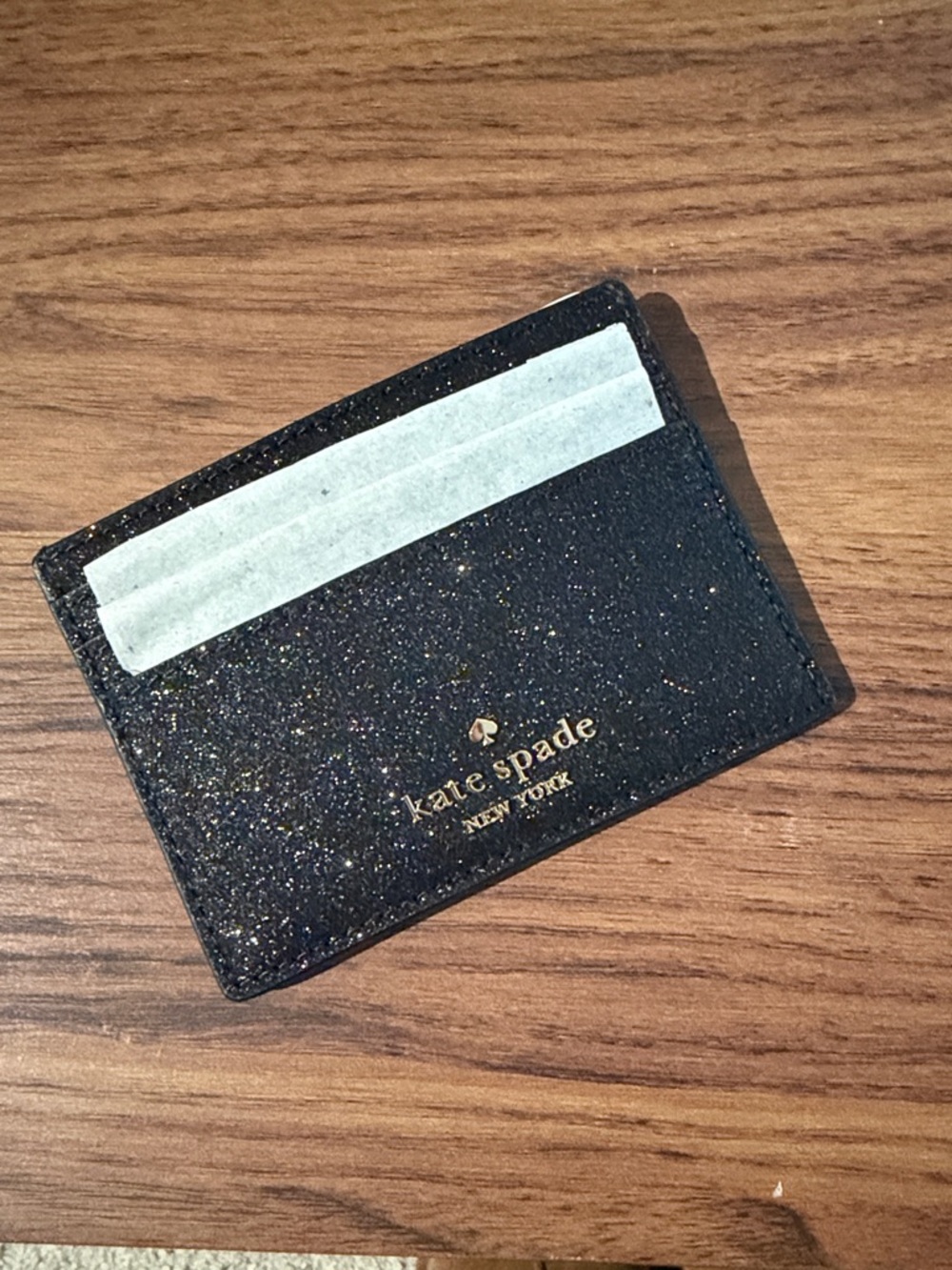 kate spade Black Glitter Card Case with Gold Logo